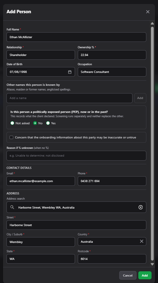 The Add Person dialog.