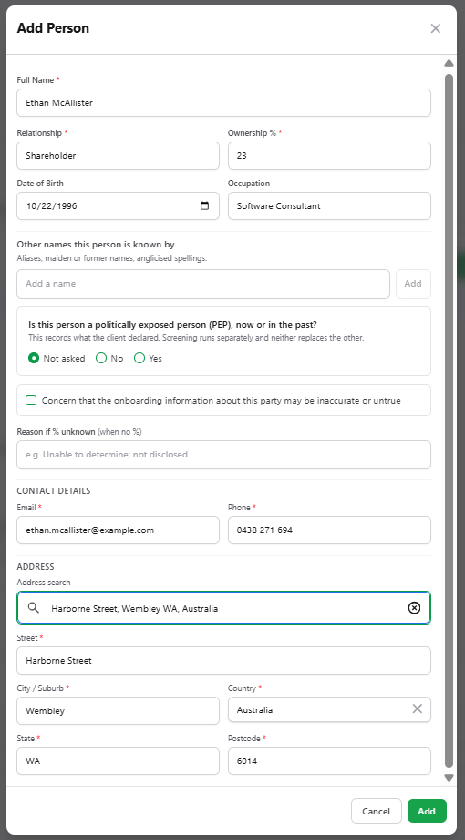 The Add Person dialog.