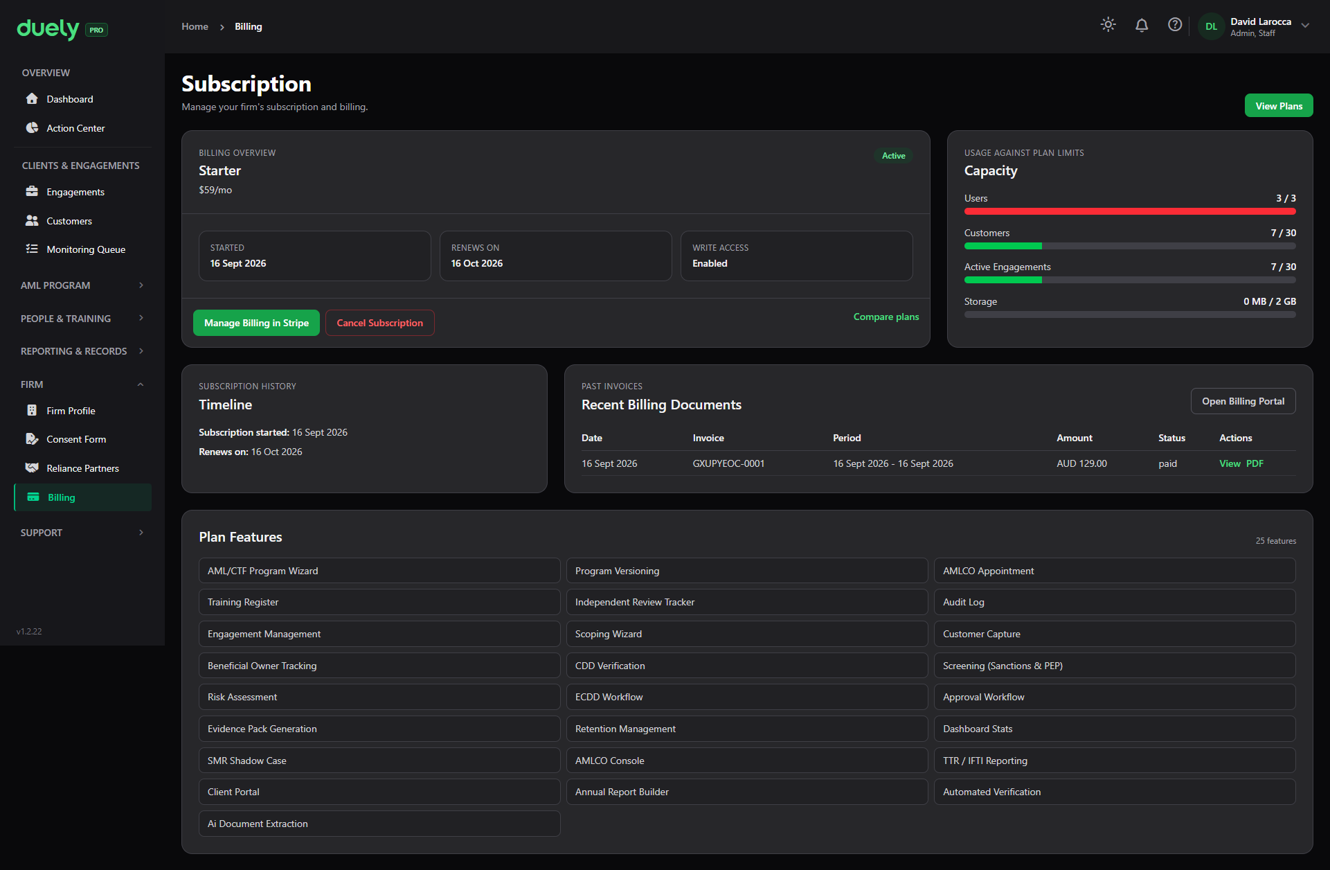 The Subscription screen.