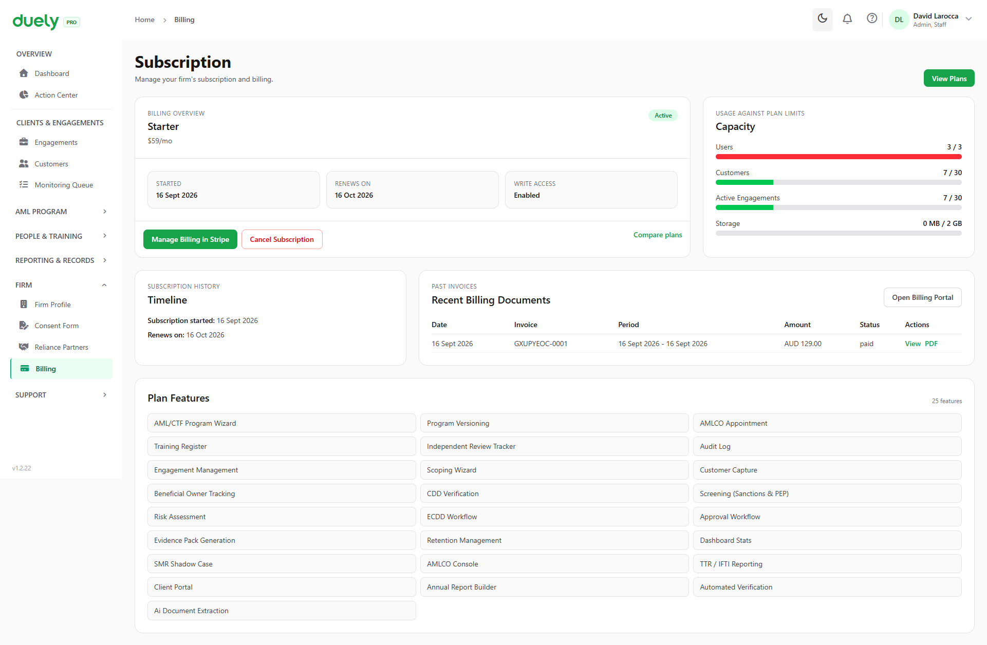 The Subscription screen.